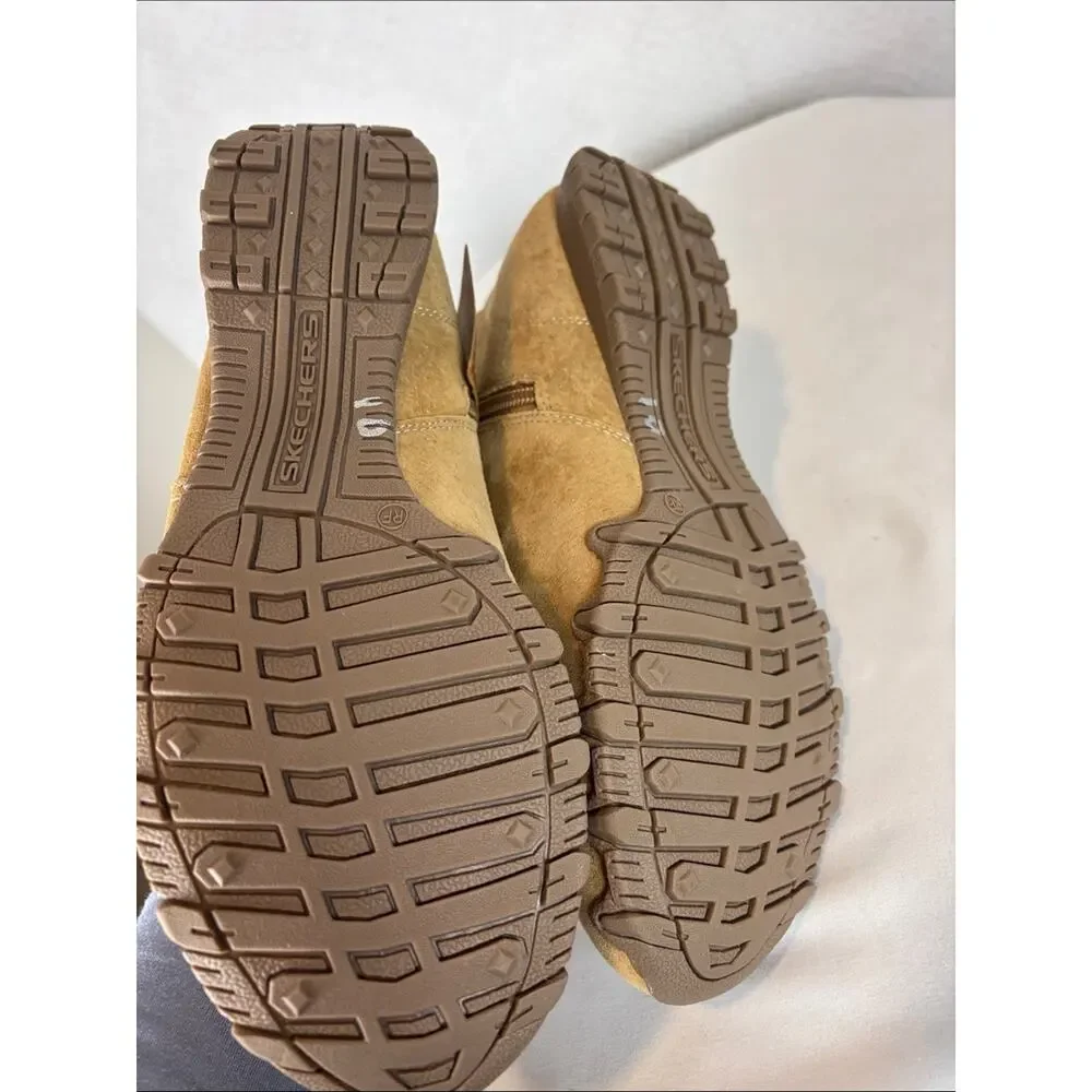 Skechers Relaxed Fit Memory Foam Suede Ankle Boots Tan Zip Comfort Booties 9.5